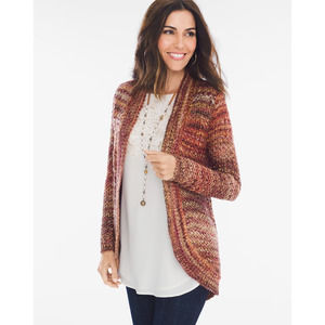 Chico's Womens Sweater Cardigan Marled Yarn Open Front Open Knit Red 3P US XL/16